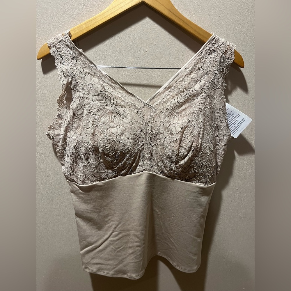 Elegant Lace Trimmed Beige blouse.
